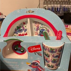 Disney Stitch Holiday Kids Melamine Dinner Set – Blue, Red, Green